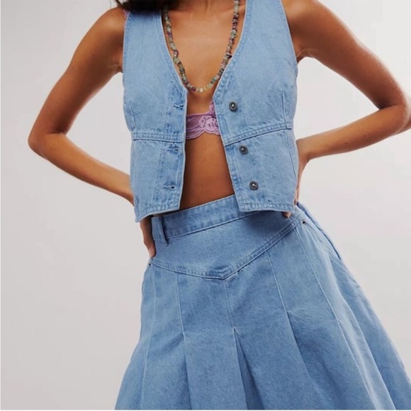 Free People NWOT Denim Vest and Skirt‎ Two Piece - Picture 2 of 9